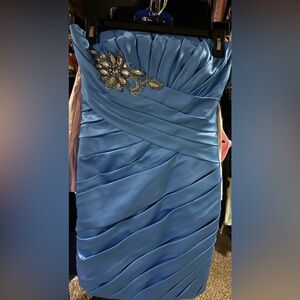 NWT Alexia Designs Blue Ruched Formal Dress with Embellishments